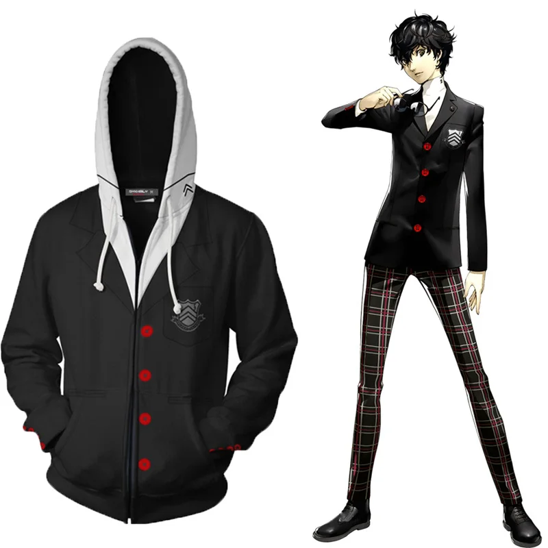 Костюм для косплея Persona 5 одежда толстовка с капюшоном Akira Kurusu Morgana черная школьная