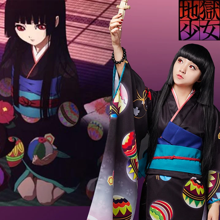 

[STOCK]Anime Jigokushoujo S3 Figure Enma Ai Lollipop Kimono Bathrobe+Scarecrow Uniform Halloween Cosplay Costume Party Suit For
