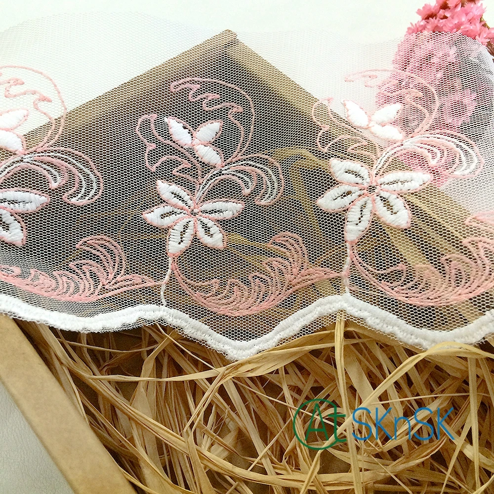 

500 yards/ lot Cheap wholesale lace 10cm Width pink flower mesh lace french fabric lace dress accessory embroidered lace ribbon