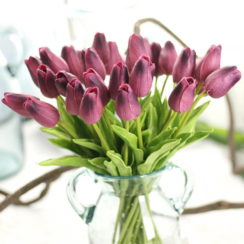 

20Pcs Artificial Purple Tulip Flowers Latex For Wedding Bouquet Decor