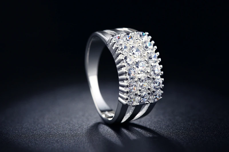 Hot 3 Rows Full Clear CZ Crystal Rings 925 Sterling Silver Wedding Engagement For Woman Fashion Bridal Bague Anillos | Украшения и