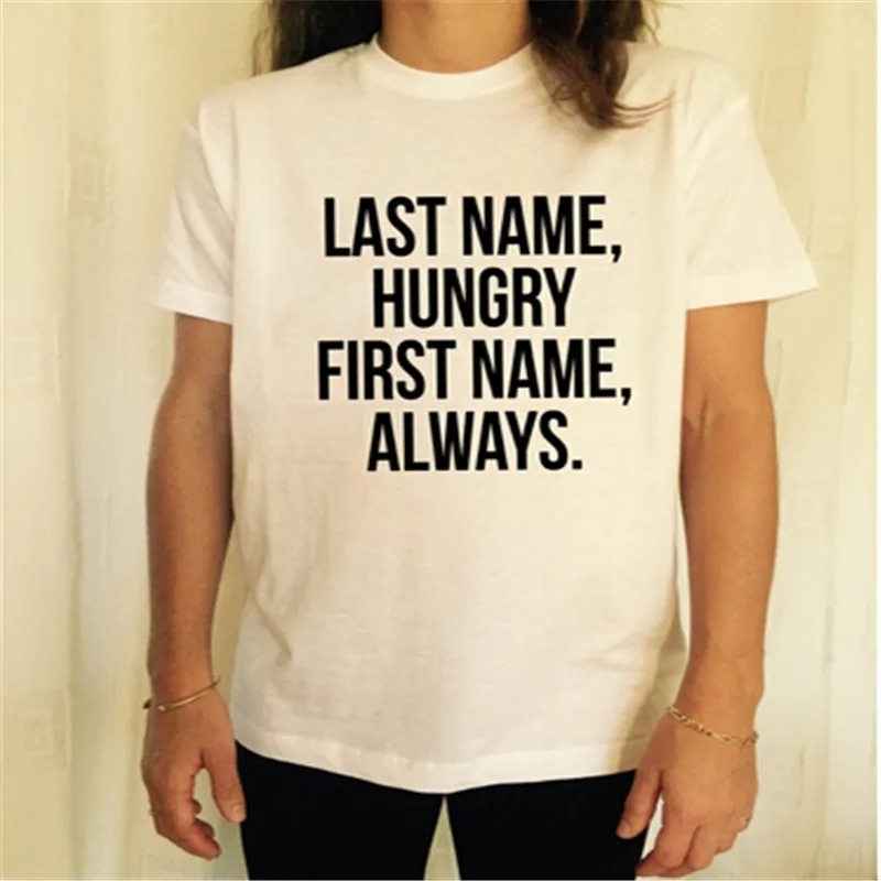Забавная футболка с надписью фамилия и имя голодных всегда белая хлопковая