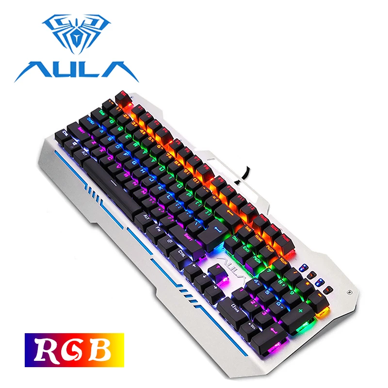 

Механическая игровая клавиатура AULA с RGB подсветкой, металлическая панель, USB проводной синий переключатель для настольного компьютера, ноут...