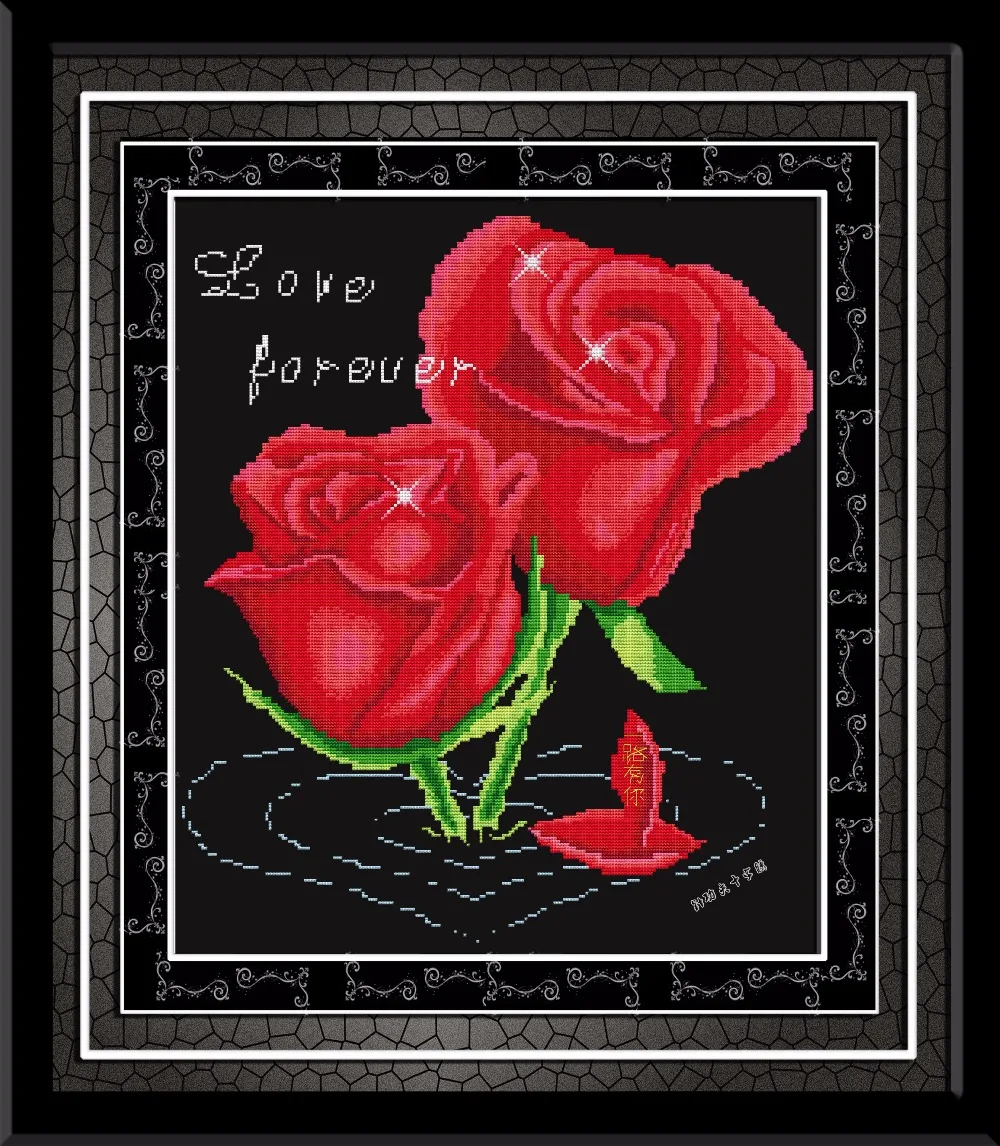 Роза любовь diy цветок черная ткань роспись считает на холсте DMC 14CT 11CT непечатный