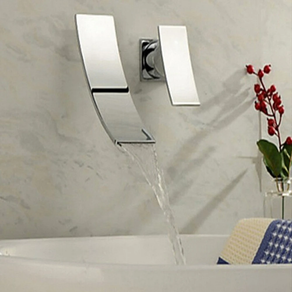 Wall Mounted Waterfall Spout Chrome Brass Bathroom Faucet Single Handle Hot And Cold Mixer |