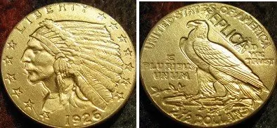 

Золотые индийские полуорлы 2,5 долларов, копия монет 1926
