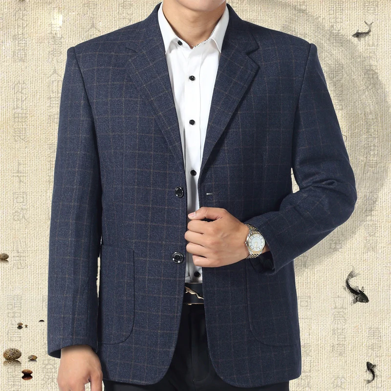 

Plaid Man Blazer 2021 Fashion Casual Long Sleeve Office Wear Suits And Jackets Loose Blue Grey Male Spring Autumn Blazers A3633