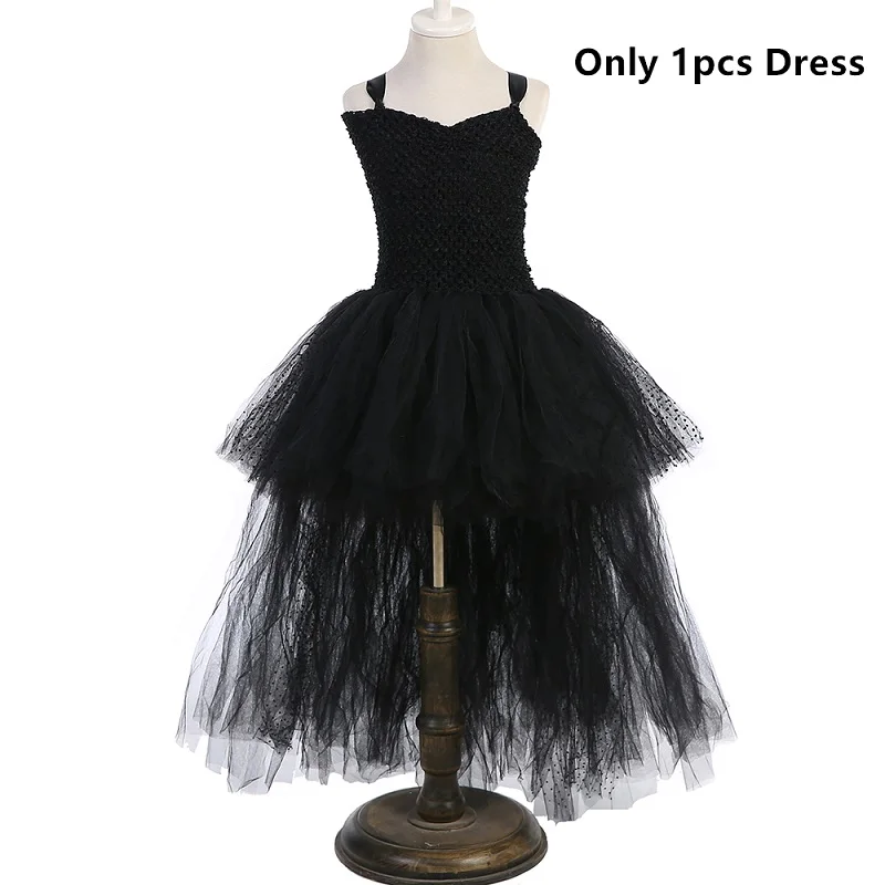 Only 1pcs Dress Платье-пачка черного ангела; длинное платье из тюля для девочек; детское праздничное вечернее платье с хвостом; костюм на Хэллоуин для девочек - Цвет: Only 1pcs Dress