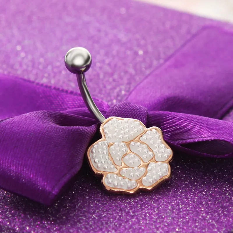 Neoglory розовое золото цвет цветок Дизайнер пупка пряжки кольцо тела модные летние