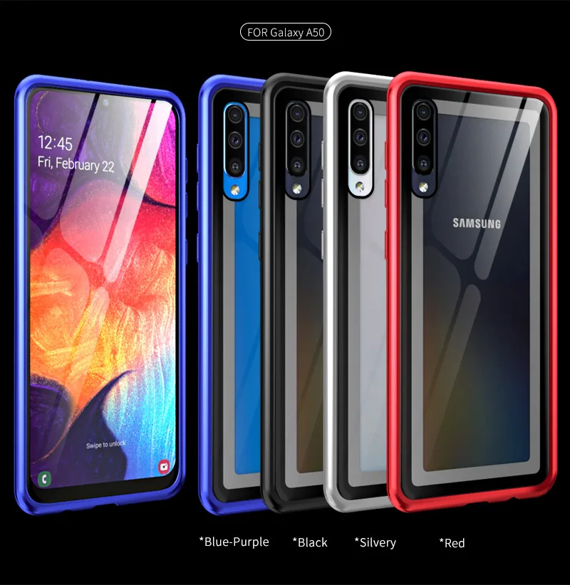 Роскошный Алюминиевый металлический бампер чехол для телефона для samsung Galaxy A50 A40 A30 A10 чехол противоударный металлический каркас закаленное стекло задняя крышка