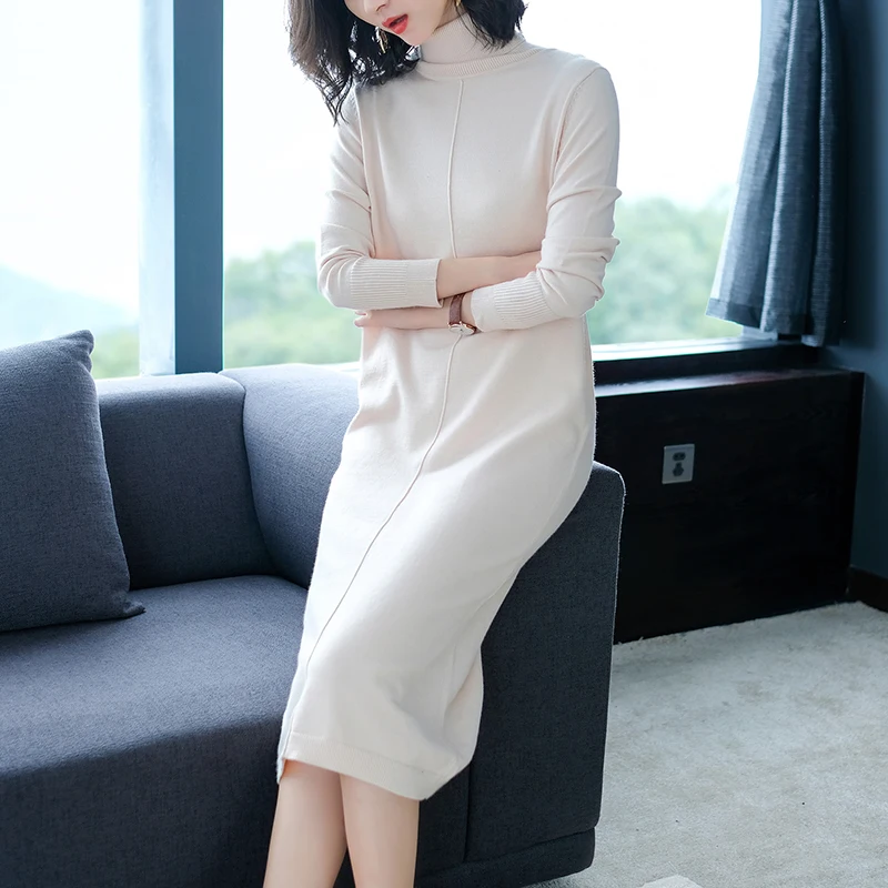 Длинное платье свитер новинка 2020 женское модное вязаное шерстяное с высоким