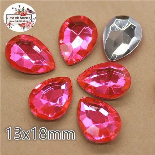 deep pink 50pcs 50 шт. 13x18 мм Разноцветные Акриловые стразы в виде капли, камень маркиза, граненые Стразы Украшения для самодельного изготовления без отверстия - Цвет: deep pink 50pcs