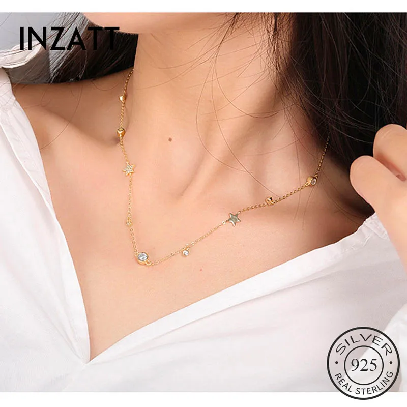 

INZATT Real 925 Sterling Silver Choker Zircon Star Pendent Necklace For charming Women Anniversary Fine Jewelry Cute Accessories