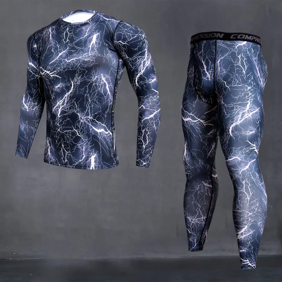 

Men's Compression Sport Suit Gym Muscle Training Long-Sleeved T-Shirt Leggings Men Base Layer Thermal Uderwear Jogging Suits 4XL