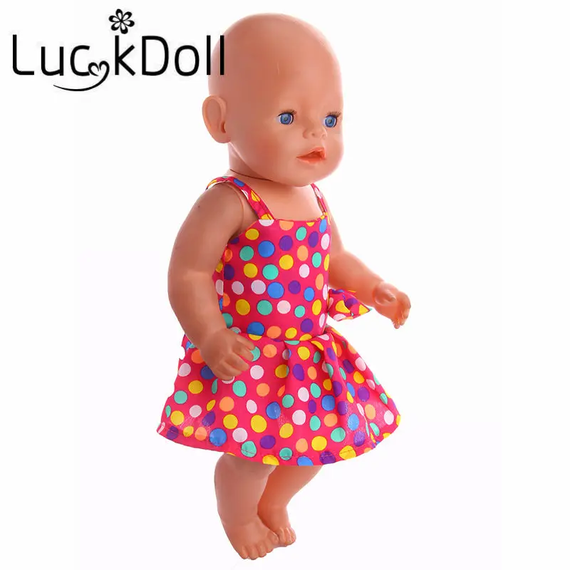 LUCKDOLL платье на бретельках с цветочным принтом и бантом, подходит для 18 дюймов, американский 43 см, Детская кукла, одежда, аксессуары, игрушки для девочек, поколение, подарок