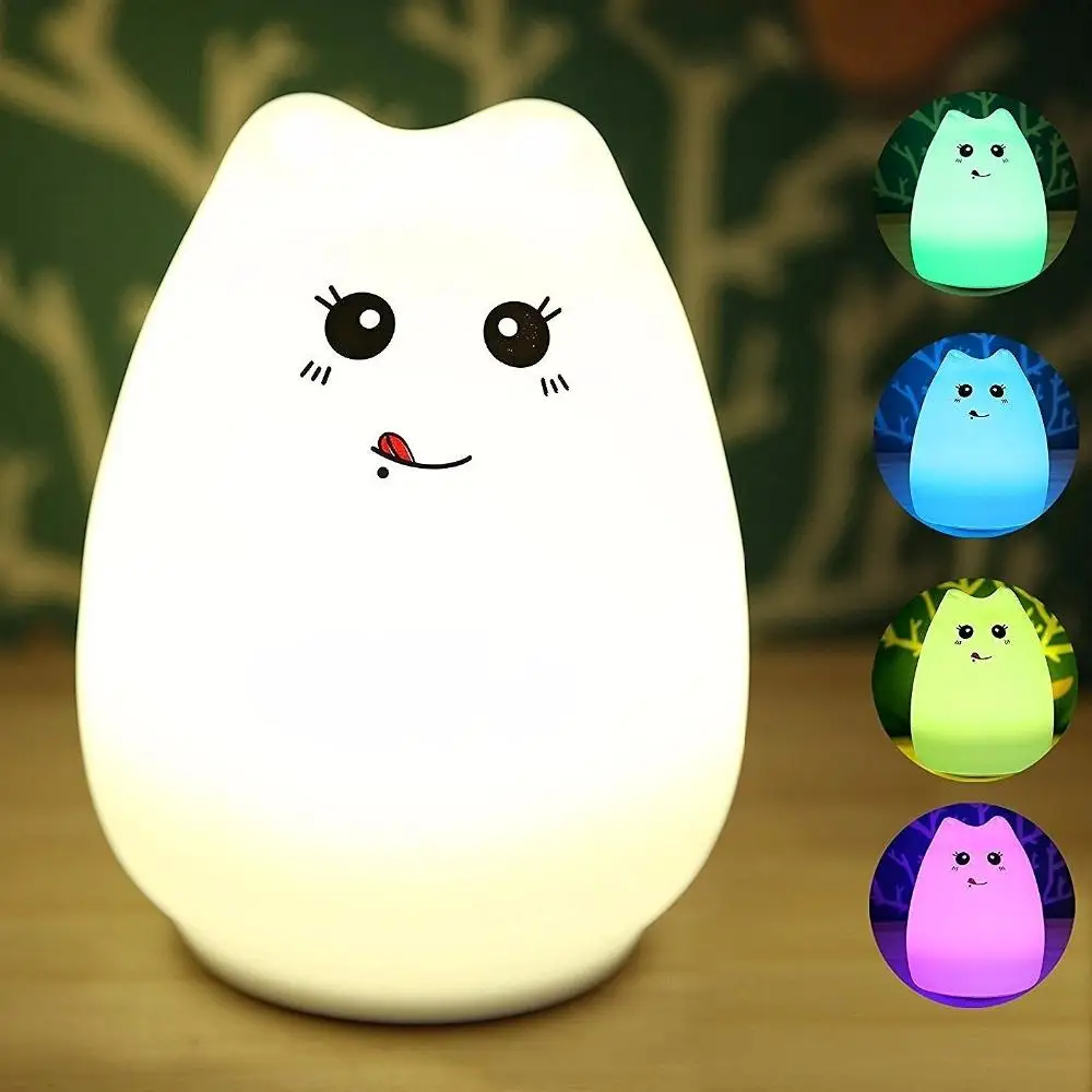 Детский ночник Lumiparty 7 цветов светодиодный USB с котом|animated night lights|led lightnight light |