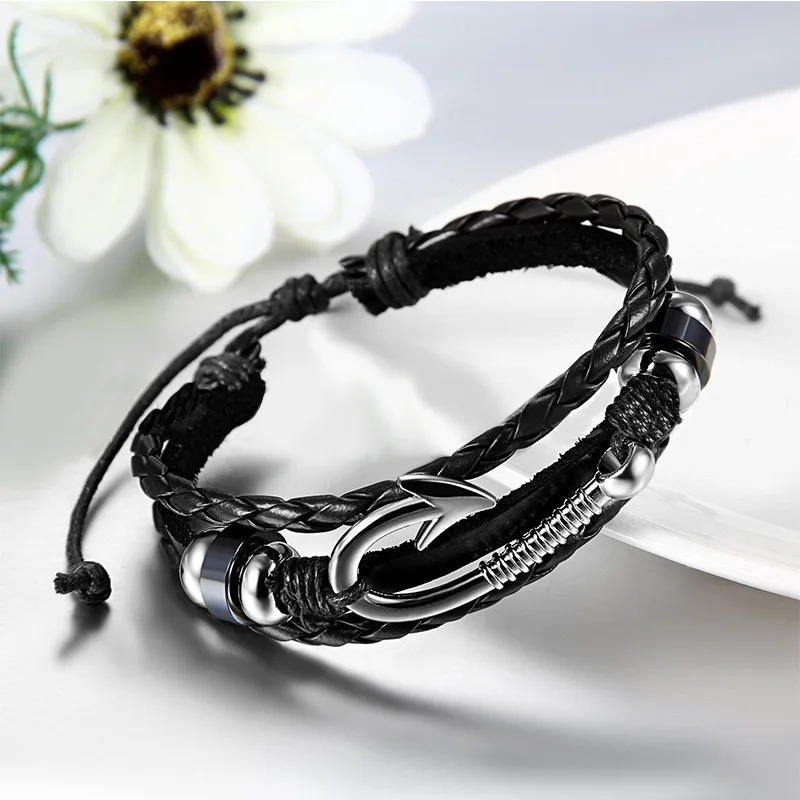 Винтажные аксессуары многослойные плетеные кожаные браслеты с элементами в виде