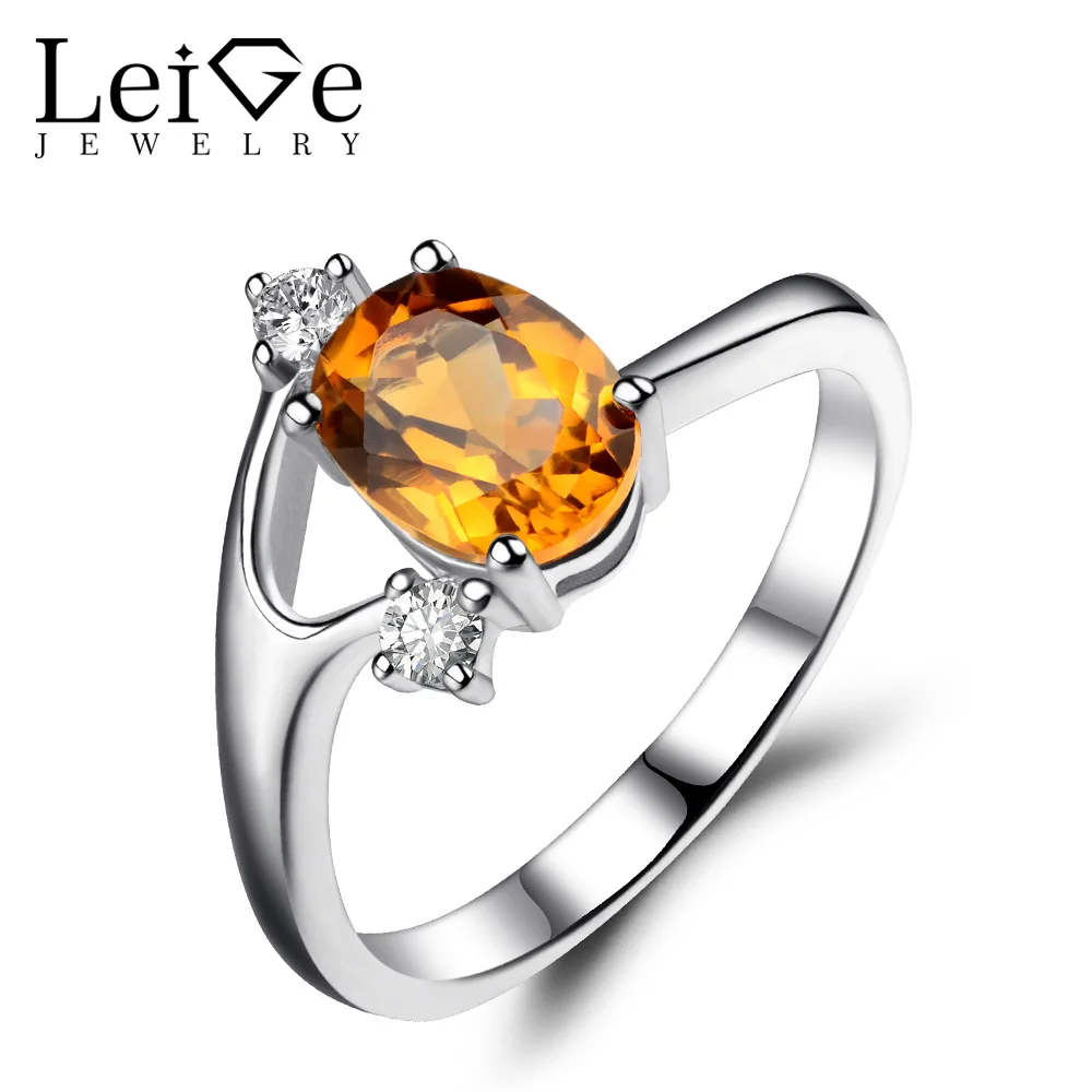 

Leige Jewelry Oval Cut Citrine Rings Sterling Silver 925 Wedding Engagement Rings Yellow Gemstone Jewelry Anniversary Gift