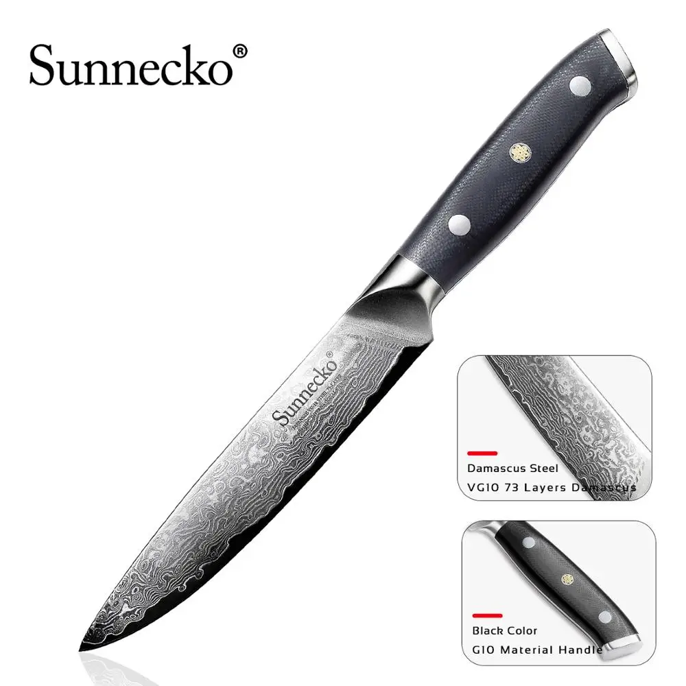 SUNNECKO 5 дюймов Универсальный нож кухонные ножи японский Дамаск VG10 сталь острый G10 шлифовальная ручка нож шеф-повара инструменты для резки фруктов