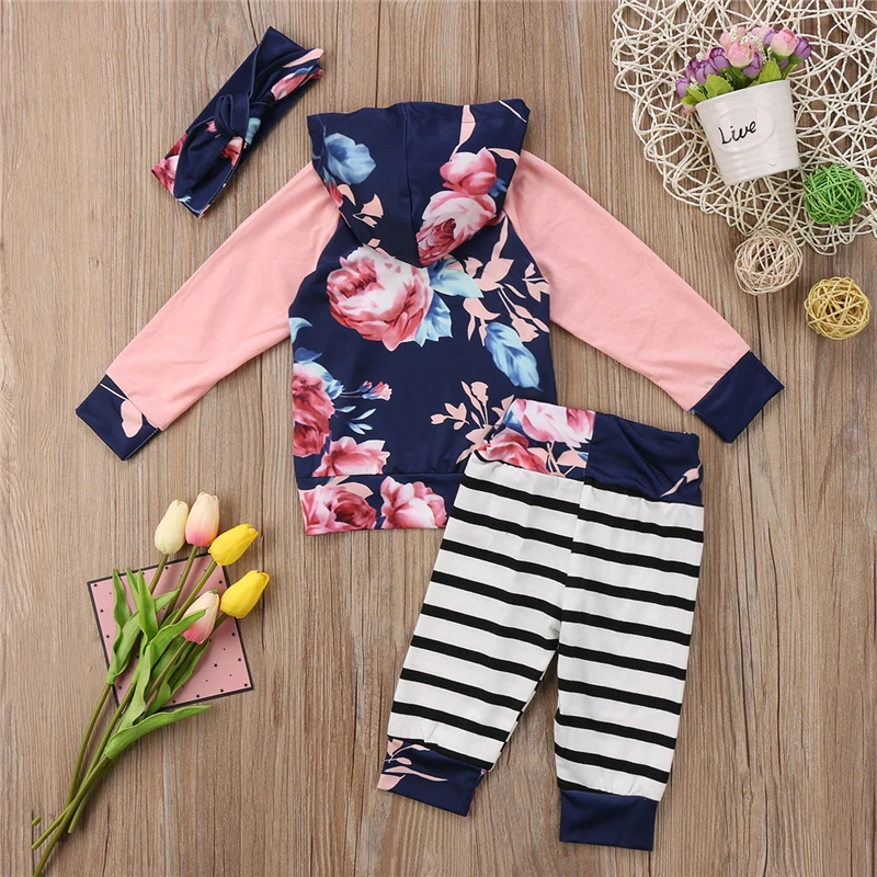 Infant Baby Girls Hooded Top T shirt Sweatshirt Pants Outfits Set Clothes 3PCS 0-2T All Seasons Children Clothing | Детская одежда и
