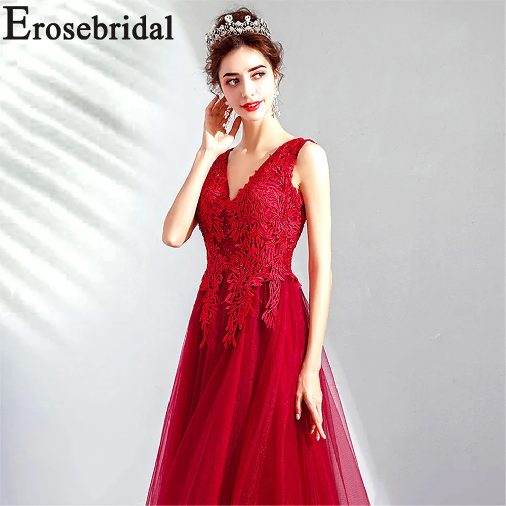Женское вечернее платье Erosebridal длинное красное трапециевидной формы с
