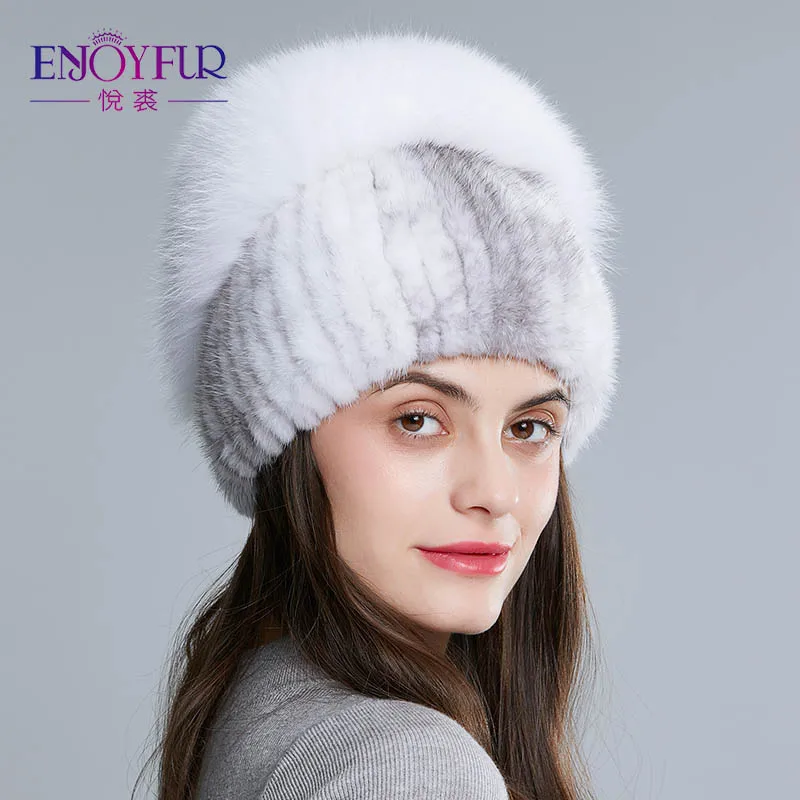ENJOYFUR, натуральный Лисий мех, шапка для женщин, натуральный мех норки, женские зимние шапки, вертикальные Стразы, высокое качество, шапочки, модные шапки - Цвет: 05