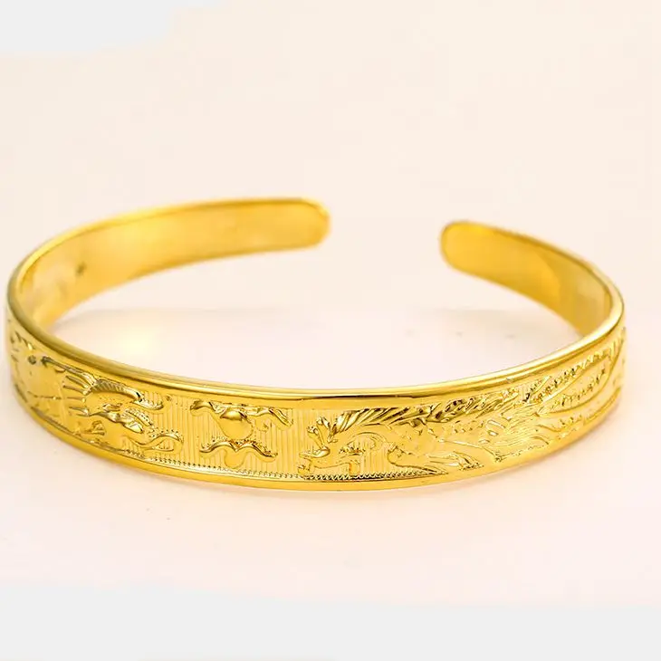 Cuff Bangle Dragon Phoenix Womens Yellow Gold Filled Fashion Bracelet Jewelry | Украшения и аксессуары