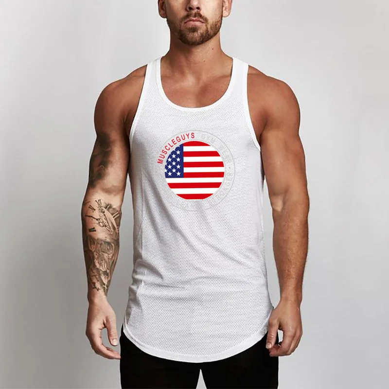 

Muscleguys Gyms Wear Brand Clothing Bodybuilding and Fitness Men Tank Top Workout Vest Stringer Tanktop Mesh Undershirt