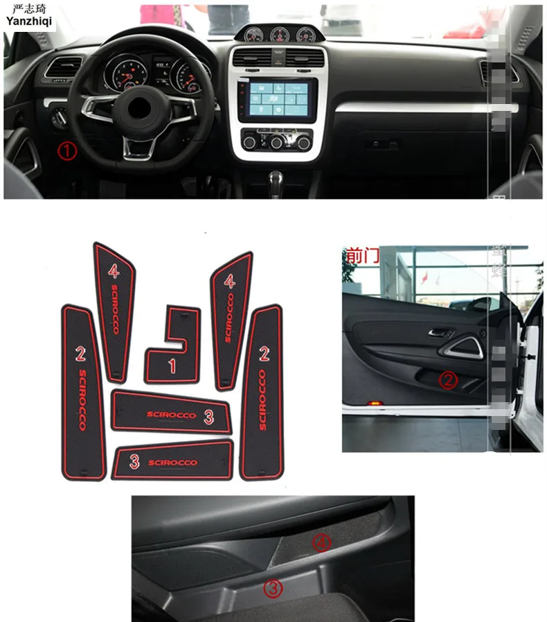 7 шт./компл. для Volkswagen Scirocco 2009-, автомобильные аксессуары, 3D резиновый коврик, нескользящий коврик, внутренняя чашка, коврик для двери, groove коврик Smabee