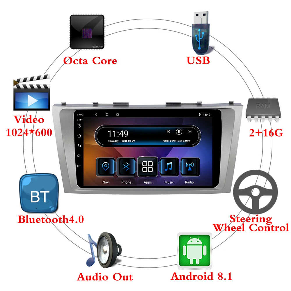 Автомагнитола 2DIN Android 8 1 2 ГБ + 16 стерео сенсорный экран 9 дюймов 1024x600 GPS навигация