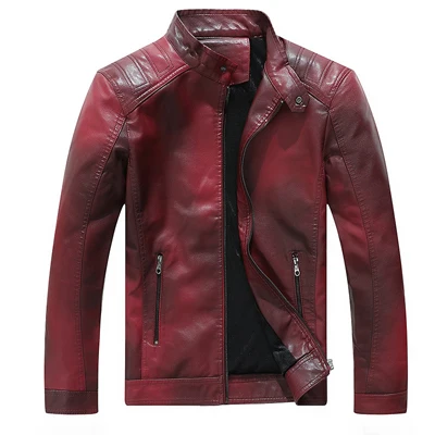 DIMUSI Для мужчин PU куртка кожа зимние пальто Для мужчин s Slim Fit Искусственная кожа мотоциклетные байкерские куртки мужские кожаные пальто Костюмы 3XL - Цвет: Red