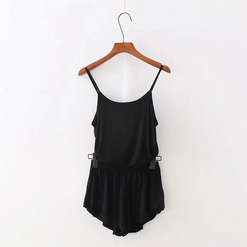 black Yfashion мягкий хлопковый пижамный комплект, женский сексуальный летний однотонный топ+ шорты, 2 предмета, Женская Удобная Пижама, ночное белье - Цвет: black