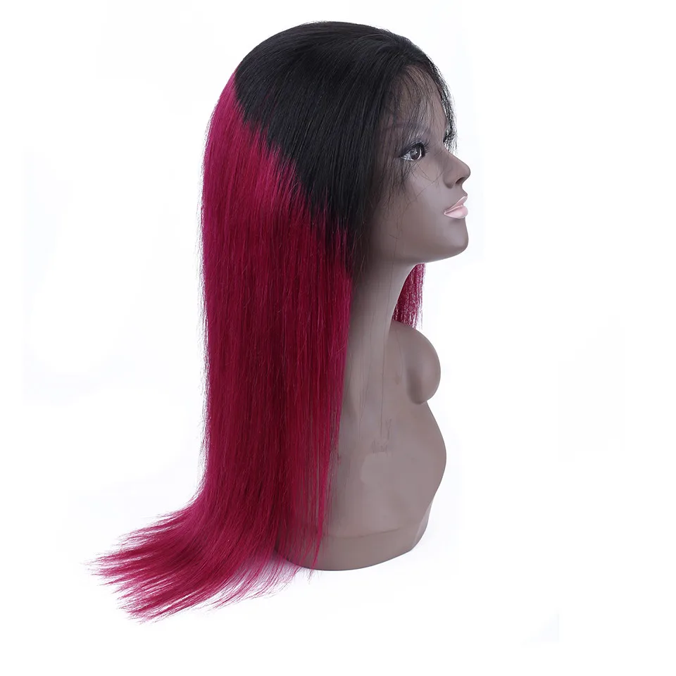 HairUGo T1B/27 перуанские волосы на кружеве парик Омбре кружева спереди прямые