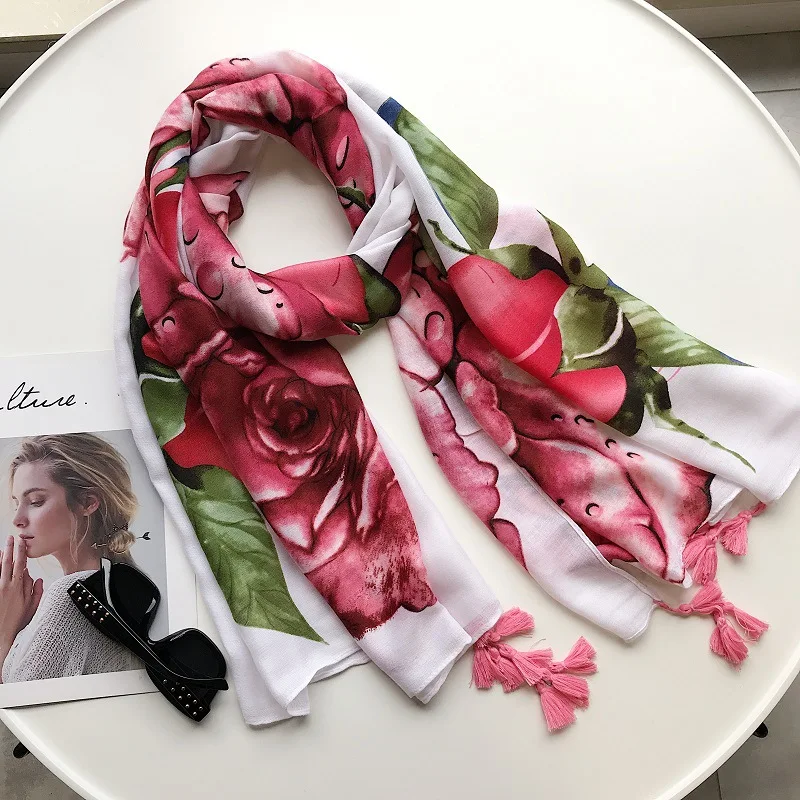 

1pc Muslim hijab over size women print rose scarf/scarves wraps fashion shawl viscose tassels bandana 10pcs/lot fast shipping