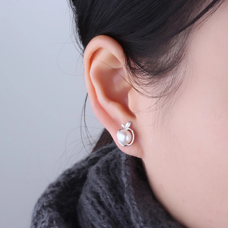

100% Fashion natural pearl earring 925 sterling silver jewelry freshwater black pearl earring for women birthday wedding gift