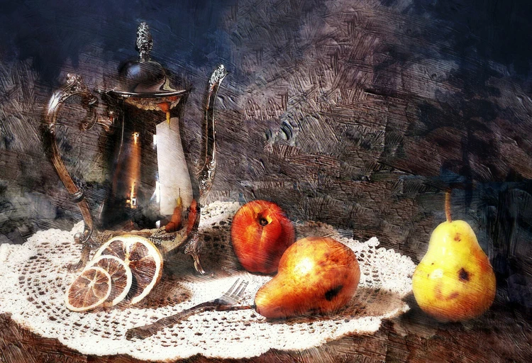 free shipping realist pear lemon fork still life oil painting canvas printings printed on wall art decoration picture | Дом и сад