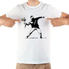 Бэнкси Граффити Арт Love is in the Air футболка для мужчин jollypeach Совершенно новая белая с коротким рукавом Повседневная Мужская Цветочная футболка бомбер