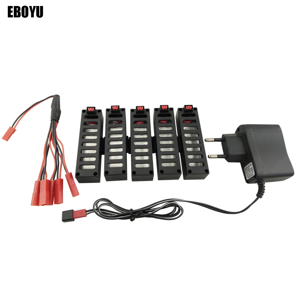 

5pcs * EBOYU 3.7V 600mAh Lipo Battery & 1 to 5 Battery Balance Charger Cable & Charger Plug for JY018 RC Quadcopter Drone
