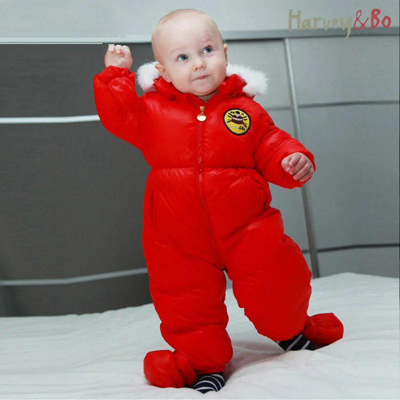 Цельнокроеное пуховое пальто для малышей комбинезоны детский зимний комбинезон