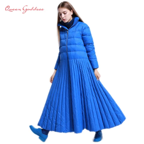 2023 осенне-зимняя стильная длинная пуховая женская куртка, пальто специального дизайна, голубые размера плюс парки, женская и Повседневная теплая одежда
