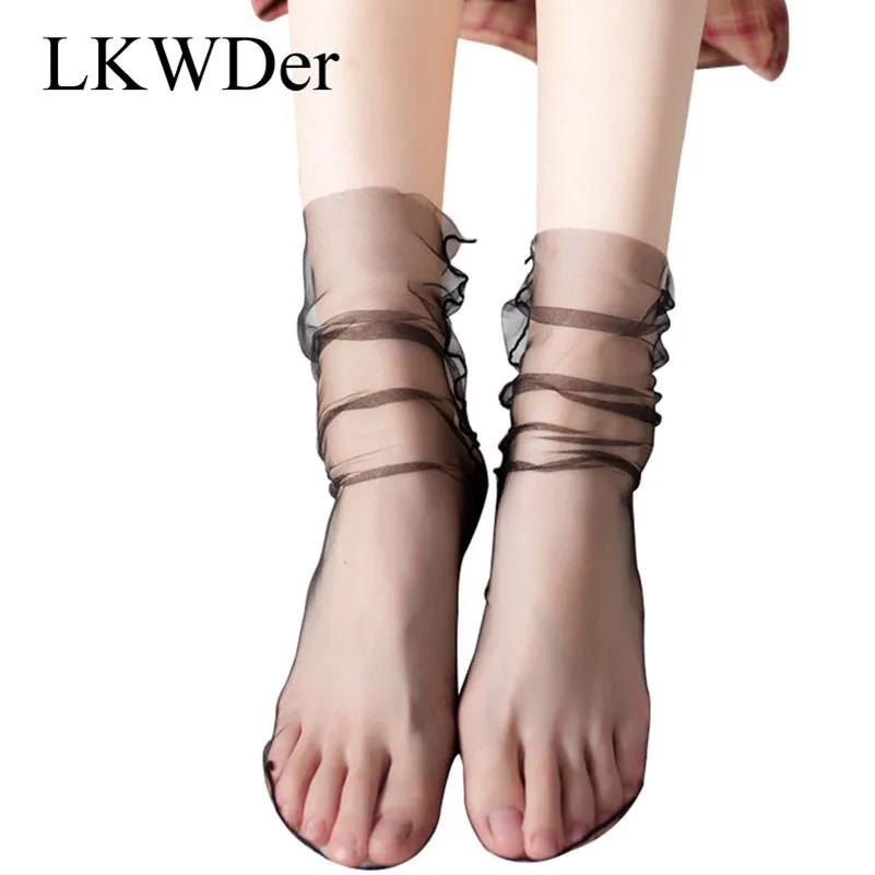 

LKWDer 5 Pairs Women's Socks Korea Loose Thin Retro Mesh Pile Pile Socks Solid Color Transparent Tube Socks Japanese Wild Socks
