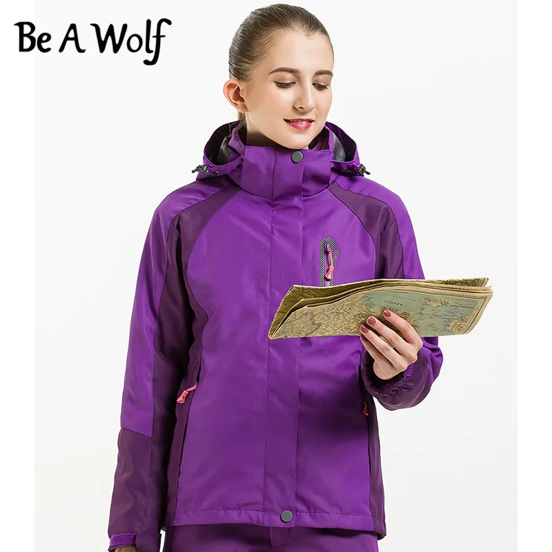 Походная куртка Be A Wolf для женщин и мужчин, спортивная одежда для кемпинга, катания на лыжах, охоты, рыбалки, зимняя куртка, водонепроницаемая ветровка 1606 - Цвет: Women-Purple
