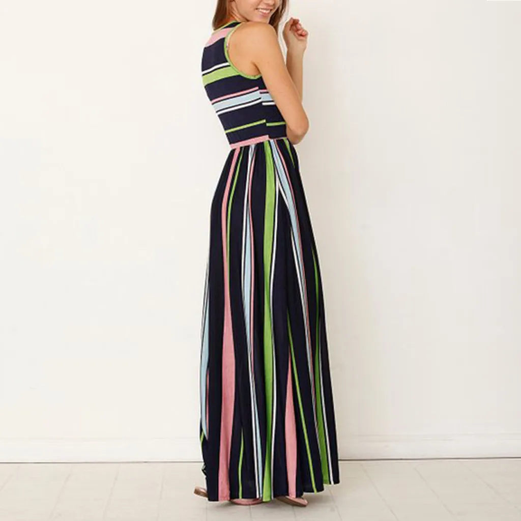 Женский Детский Летний Полосатый Сарафан платье с принтом и круглым вырезом