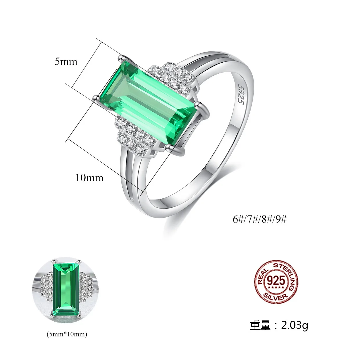 S925 Серебряное Изумрудное Кольцо женское европейско американское Новое модное