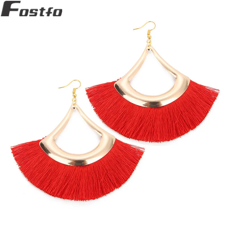 Fostfo Boho розовые красные длинные кисточки большие серьги для Женский винтажный