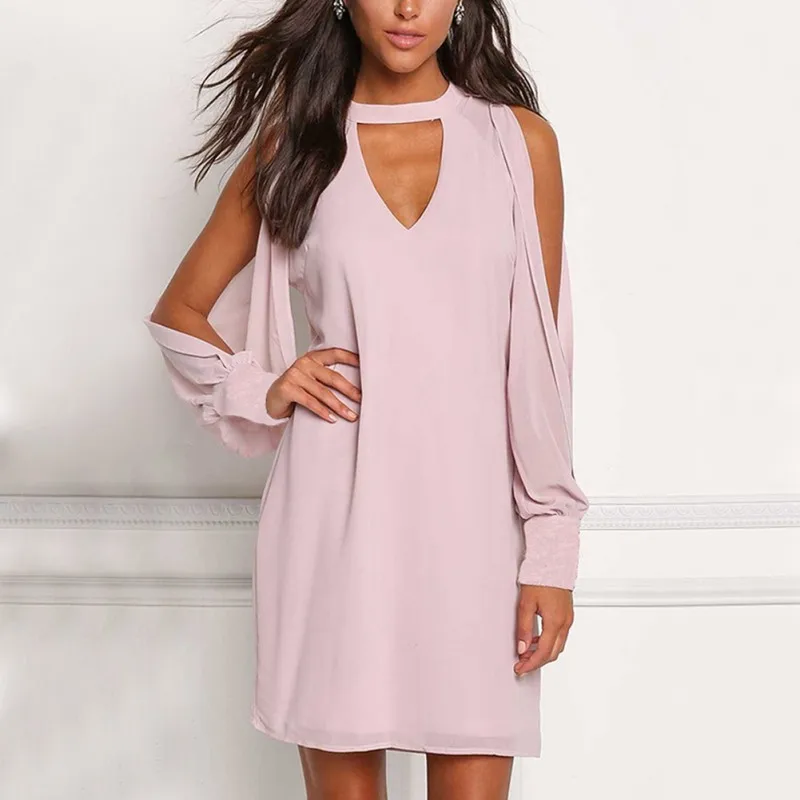2019 Newest Sexy Off Shoulder Dress Fashion Women Long Sleeve V Neck Mini Casual Solid Party Vestidos | Женская одежда