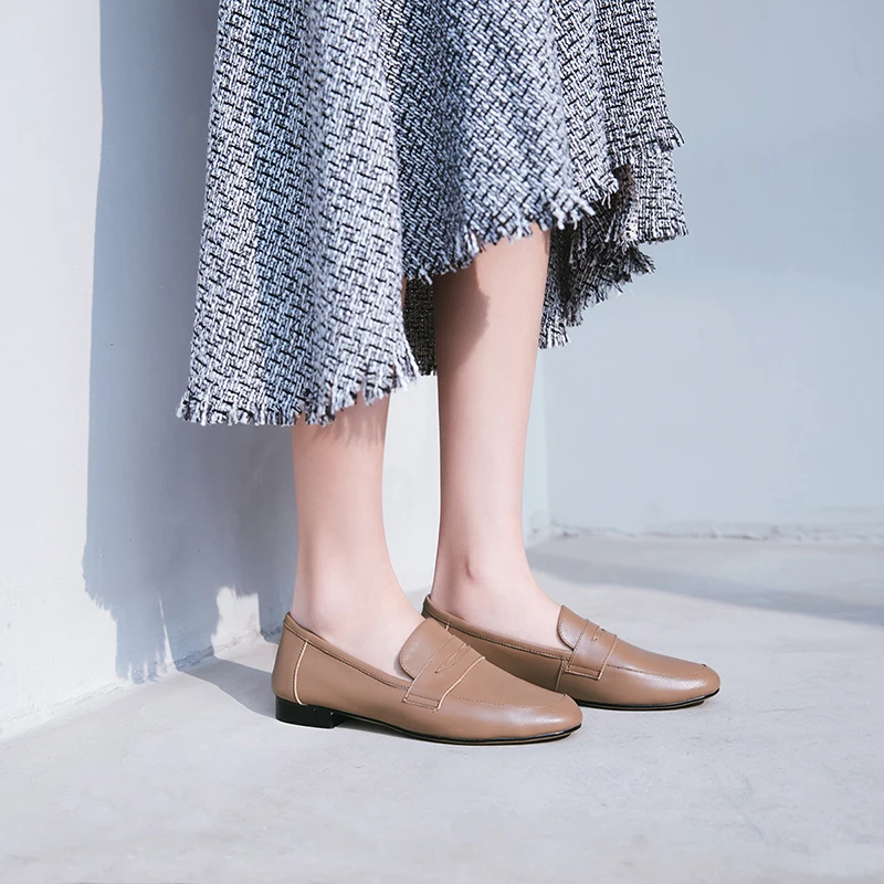 

WETKISS 2019 New Spring Women Flats Square Toe Footwear Fashion Casual Female Loafers Shoes Genuine Leather Shoes Woman Black