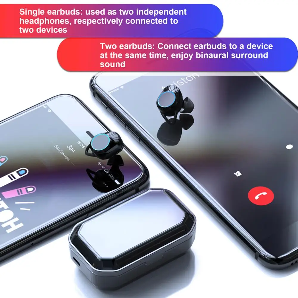 

TWS 5.0 Bluetooth 6D Stereo Earphone Wireless Earphones IPX7 Waterproof Earphones 3300mAh LED Smart Power Bank Phone Holder