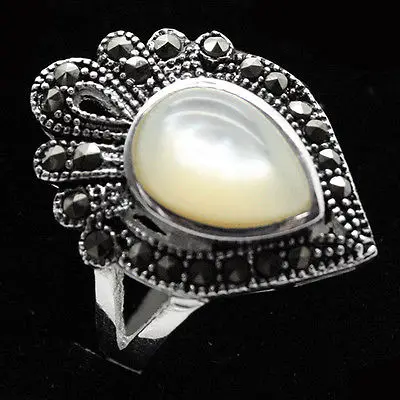 Dame noble de 925 ARGENT GOUTTE NATUREL BLANC MER SHELL MARCASSITE ANNEAU TAILLE 7/8/9/10 | Украшения и аксессуары
