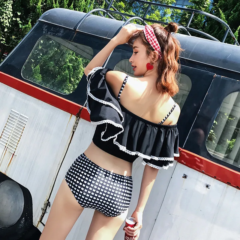Bandeau Swimwear Women Ruffle Bathing Suit Swim Wear Femme High Waist Swimsuit Ladies Sexy Push Up Beach Dress 3PCS M-XL